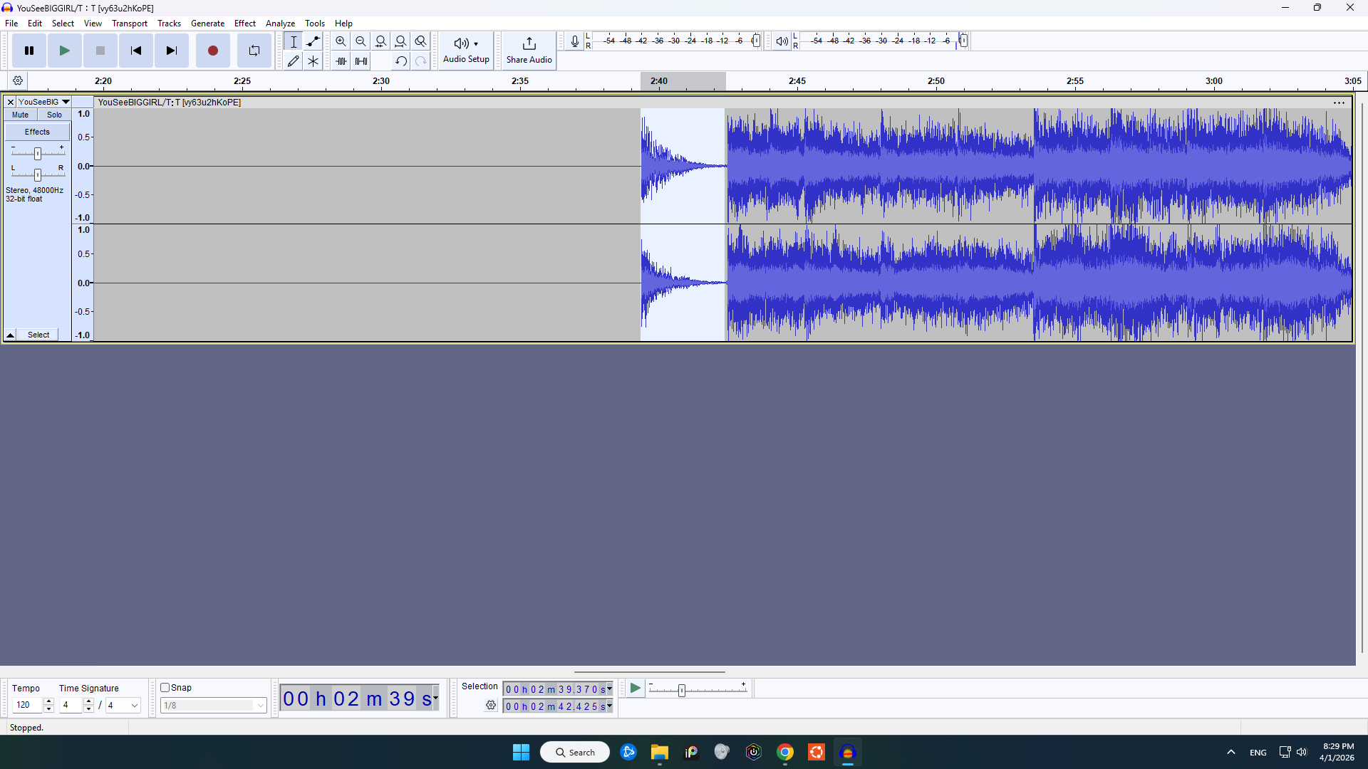 Highlighted part I want to reverse and make fade in
